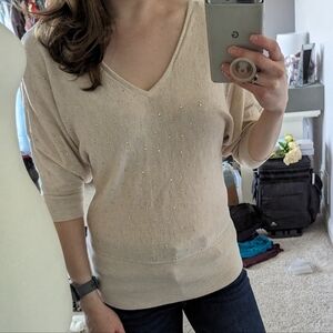 WHBM tan top with rose gold detailing
